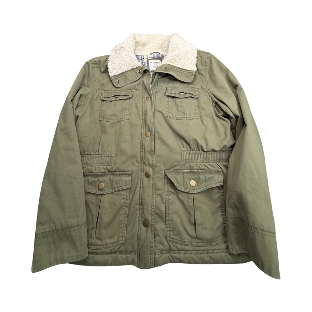 Old Navy Field Jacket Women XL Green Sherpa Collar Flannel Lined 2010 Western